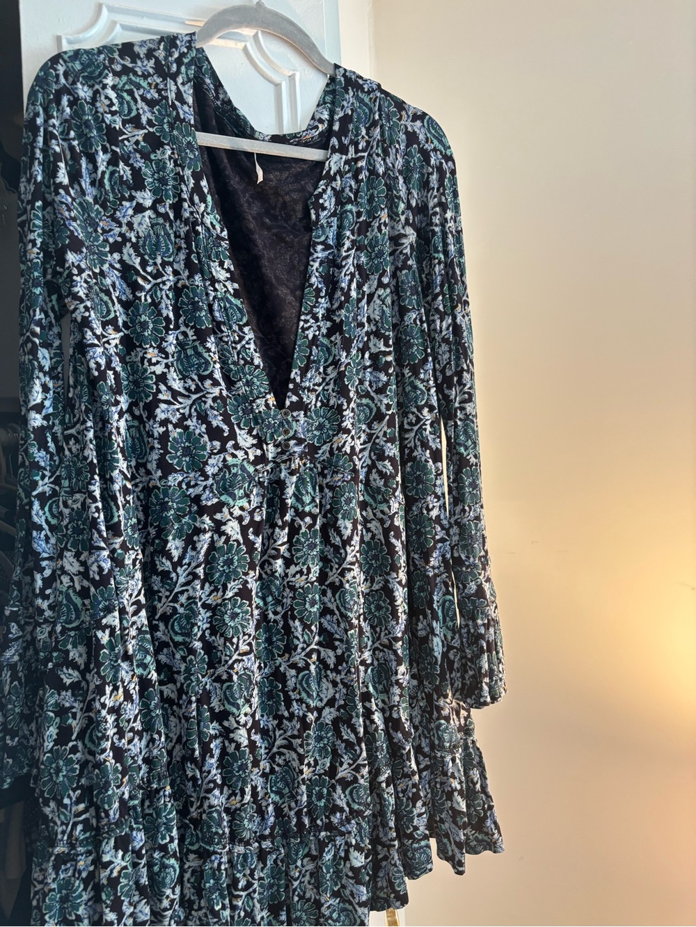 Free People Black Dress with Teal Floral Print
